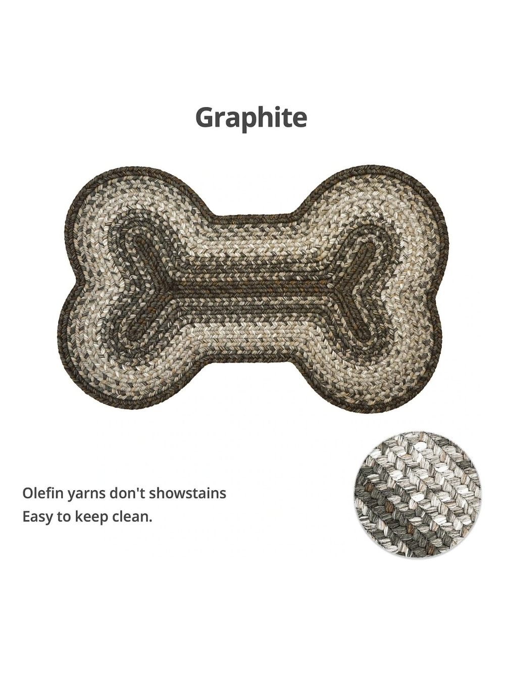 Graphite Dog Bone Braided Placemat - Pet Feeding Mat